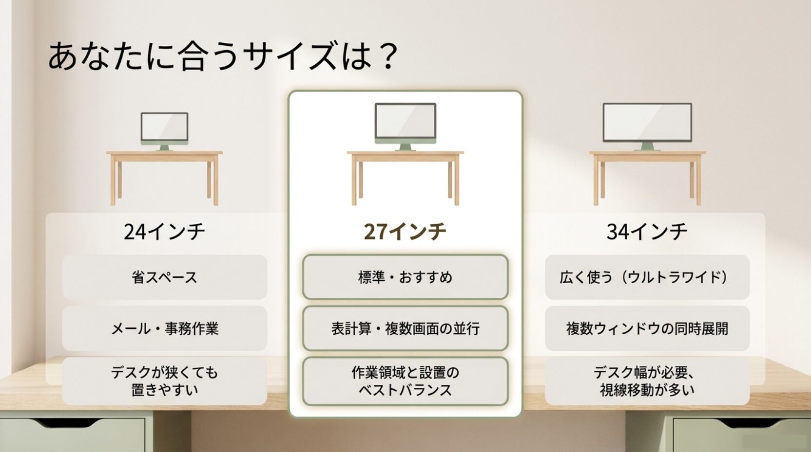 在宅勤務向けPCモニターの24インチ27インチ34インチの使い分け