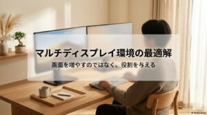 マルチディスプレイ環境の考え方を示した導入画像。画面を増やすだけでなく役割を与える重要性を表現。