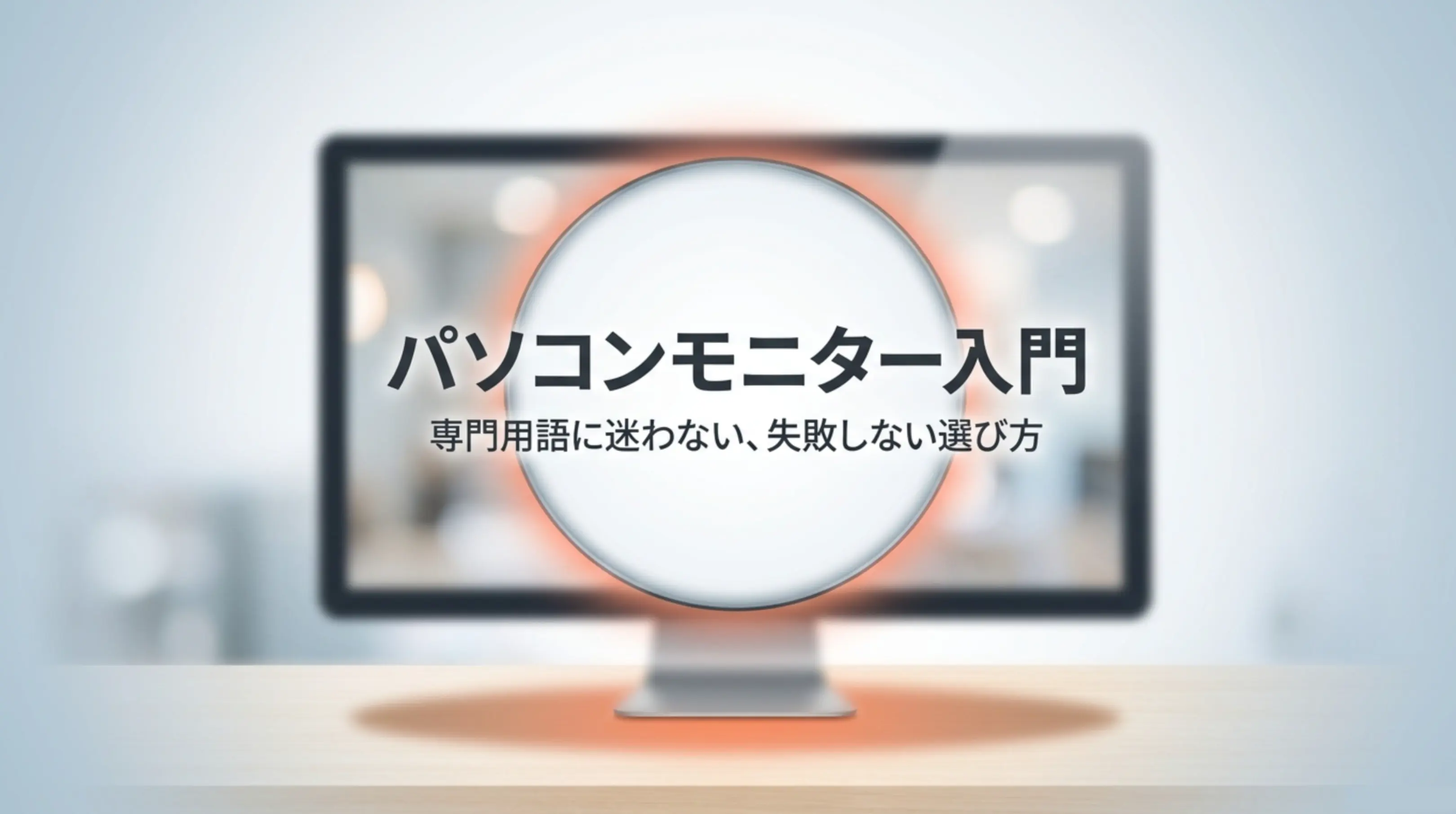 「パソコンモニター入門 専門用語に迷わない、失敗しない選び方」と書かれた記事の表紙イラスト。