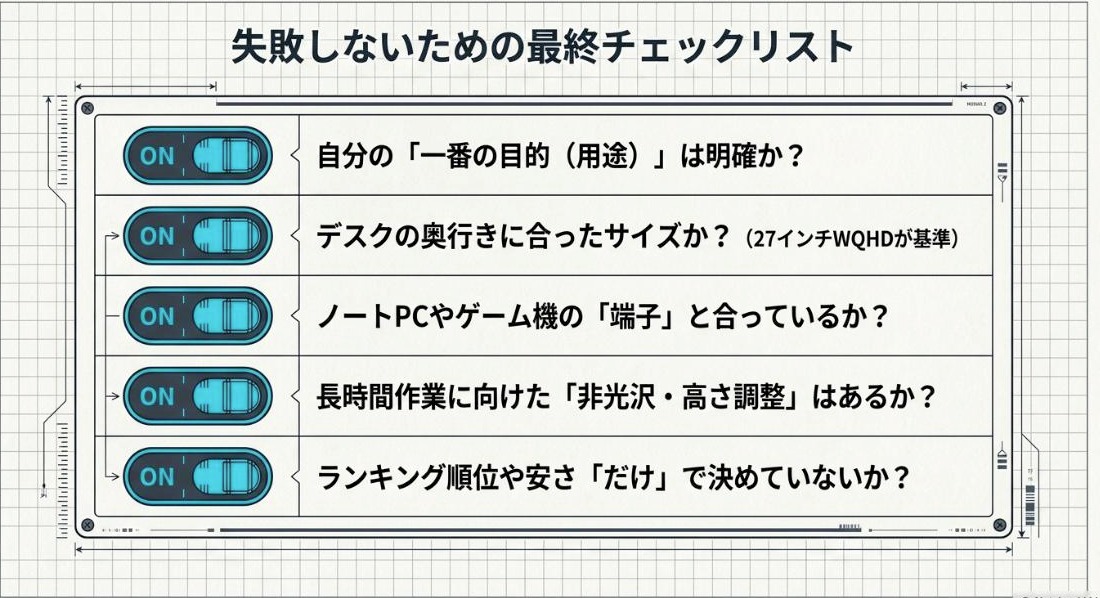 PCモニター購入前に確認したいサイズ・解像度・端子・用途の最終チェックリスト
