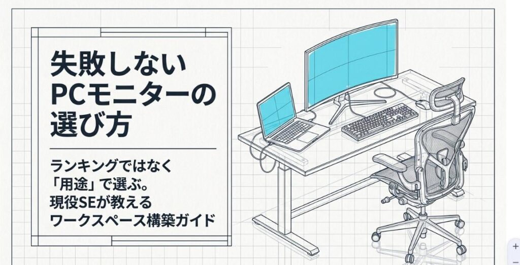 PCモニターおすすめ総合ガイドの表紙として失敗しない選び方を示すスライド