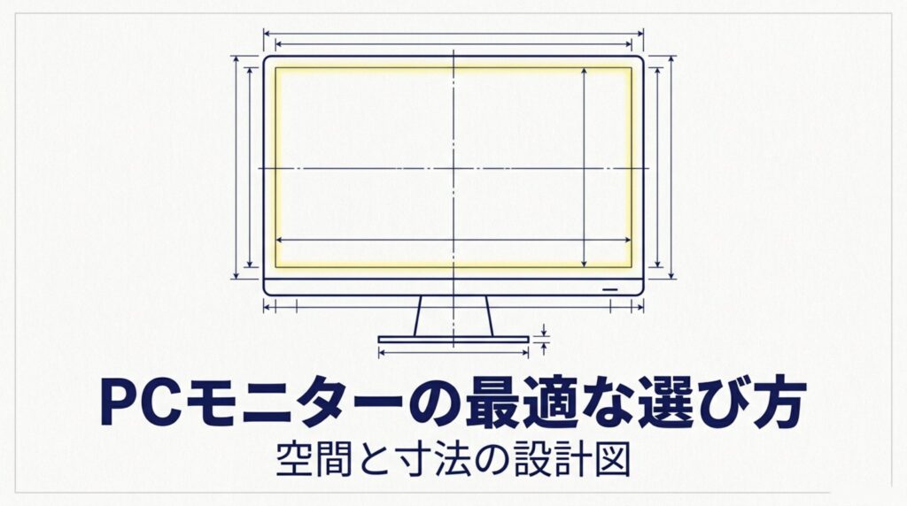 PCモニターのサイズ選びを設計図風に示したスライド