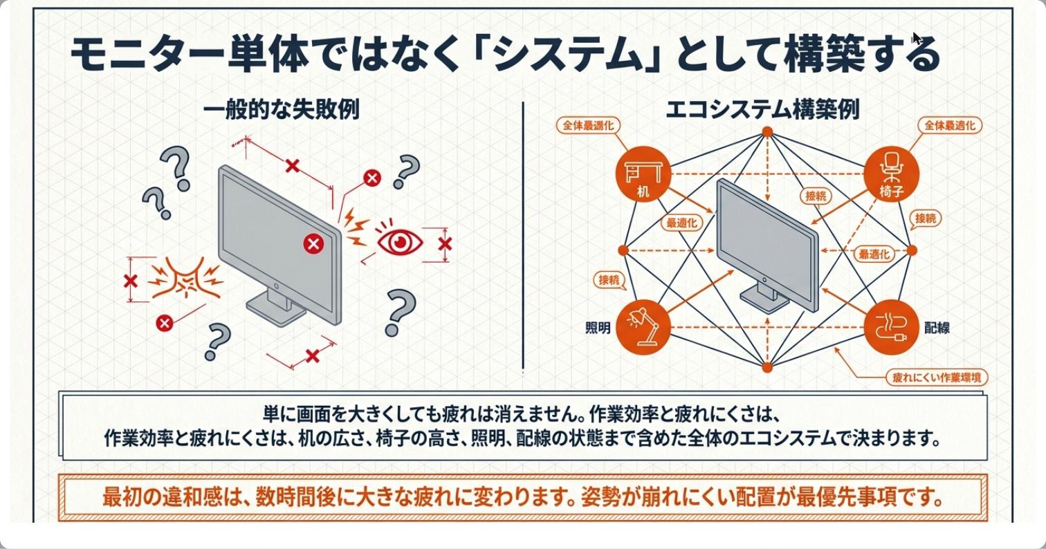 モニター単体ではなく「システム」として構築する：失敗例と成功例の比較図