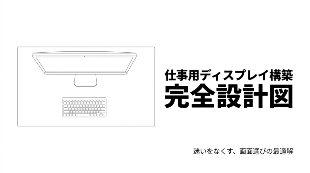 仕事用ディスプレイ構築の完全設計図。PCモニター選びに必要な要素をまとめた表紙スライド。