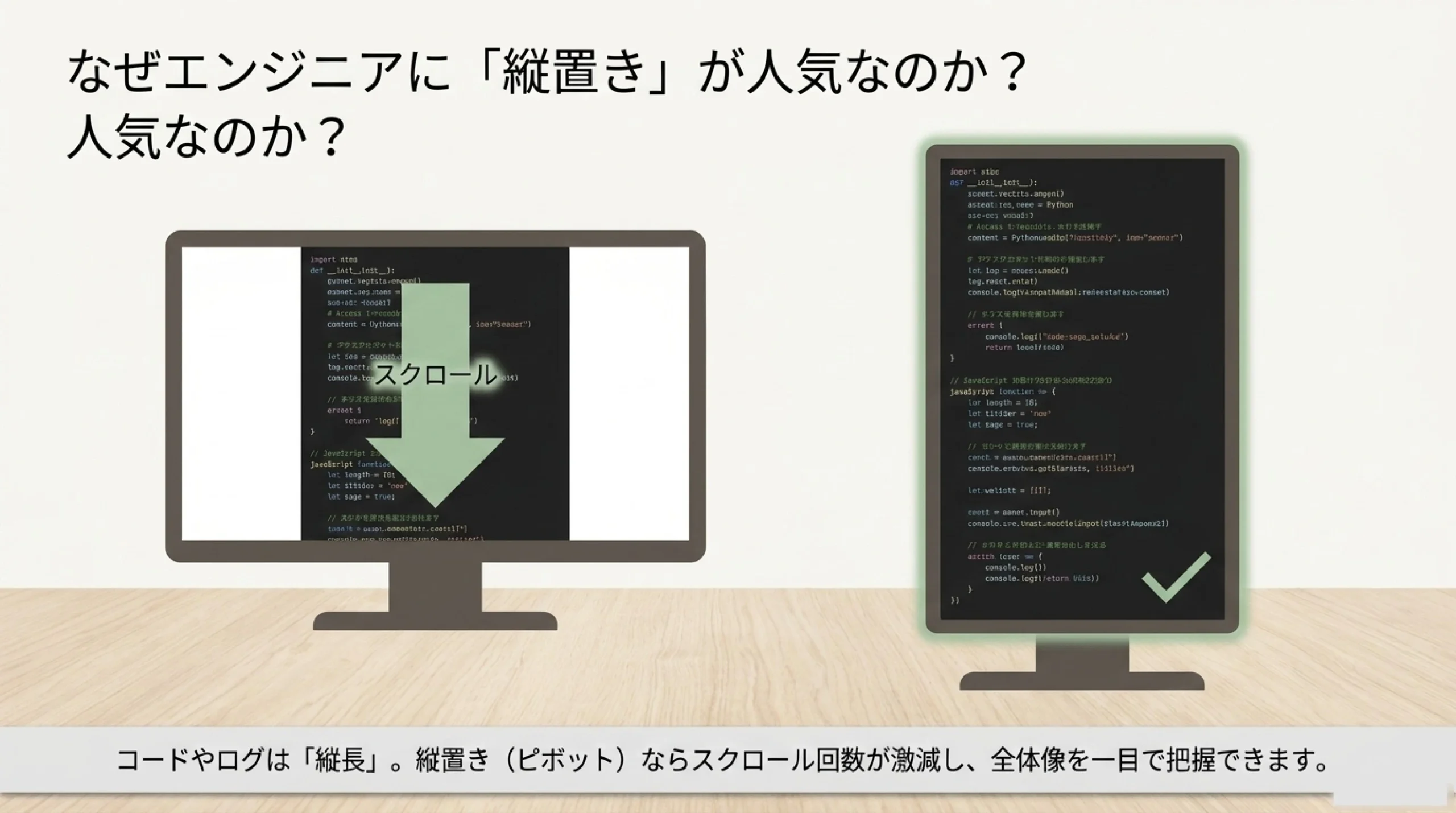 24インチフルHD、27インチWQHD、32インチ4Kの特徴を比較した図